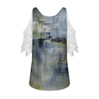 Ženski vrhovi peplum modni rukav grafički otisci Žene ljetne majice okruglig dekoltea tunika tee siva s