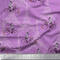 Soimoi pamučni dres tkanina djevojka, bicikl i eiffel toranj arhitektonski zanatska tkanina po dvorištu široko