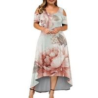 Haljina plus size ženska modna rublja s modnim tiskanim posadama nepravilna haljina bez ramena ružičasta xxl 95%