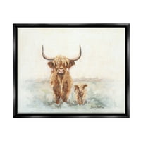 Stupell Highland goveda i bebe tele seoske životinje i insekti slikaju crni plutari uokvireni umjetnički print