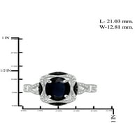 6. Carat T.G.W. Sapphire i crno-bijeli dijamantni naglasak Sterling Silver Silver 3-komad set nakita