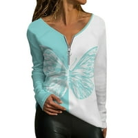 Proljetni i ljetni tisak leptira dame gornje majice s dugim rukavima s dugim rukavima