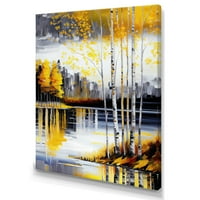 Designart siva i žuta stabla breze uz jezero I platno zidna umjetnost