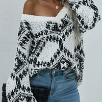 Ženski ležerni preveliki džemper s dugim rukavima u obliku dijamanta u obliku slova U, pulover, ležerni udobni