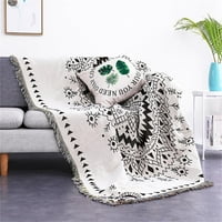 Boemske deke za krevet, kauč, ulicu. Pamučna lanena žakard reverzibilna pletena deka u aztečkom stilu s kićankom