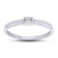 Baguette prsten od prirodnog bijelog dijamanta okruglog reza od punog bijelog zlata od 10k -7,5 karata
