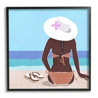 Stupell Industries Woman sjede na plaži Tropska toplo ljetna obala, 24, dizajn Annie Warren