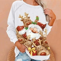 Žene Sretan Božić mama pokloni bluza casual odmor pulover jeseni vrhovi dugi rukav okrugli vrat vrhovi bijeli
