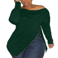 Haite žene vrećasta nepravilna rub dukserica moda s ramena pulover sportski prorez dugih rukava gornji claret