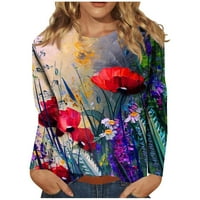 Ženska majica s dugim rukavima s modnim cvjetnim printom, široke bluze, ležerni pulover s okruglim dekolteom,