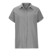 Ležerne ljetne košulje od pamuka i lana za žene, jednobojne bluze na kopčanje, topovi, osnovne udobne majice kratkih