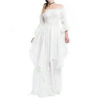 ; / Lepršave haljine za žene, Obična ljetna haljina s ramena, modna ženska haljina s dugim rukavima, bijela;