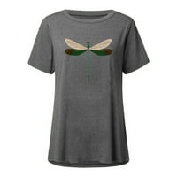 + Ljetne modne ženske majice s kratkim rukavima s printom vretenca okruglog vrata labavog kroja ležerna bluza