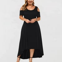 Plus veličine žene okrugli vrat kratki rukavi od haljine od ramena solidna haljina u boji crna