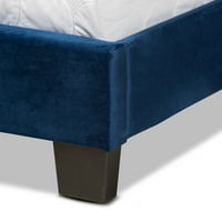 Baxton Studio Tamira suvremeni moderni baršunasti tufted pločni krevet, kraljica, mornarsko plava crna