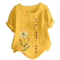 Ljetni pamučni platneni vrhovi ženske bluze gumb Up Printani lagani plus veličina kratkih rukava labave majice
