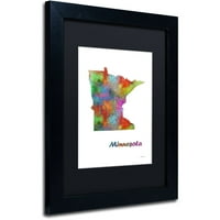 Zaštitni znak likovna umjetnost Minnesota State Map-1 Canvas Art by Marlene Watson, White Matte, crni okvir