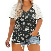 LastEsso Womens Summer Leasual V majice za vrat kratke čipke cvjetni tisak tunike TOPS Plus modne majice modne