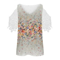 Fartey žene hladne rame bluze trendovske čipke pola rukava v vrat majice labave udobne ljetne cvjetne tiskane
