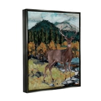 Stupell jelene divlje životinje River Pejzažni životinje i insekti slikaju crni plutari uokvireni umjetnički print