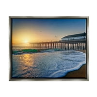 Stupell sunčano obalno pristanište Ocean Ocean pjena pejzažna fotografija siva pločica uokvirena umjetnička print