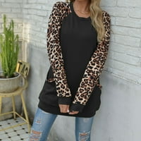 Ženske majice A-liste, Casual Raglan majice plus veličine za žene s džepovima, puloveri u leopard boji, Dukserice