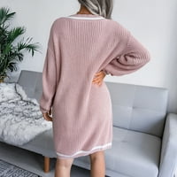 Ženski pulover u obliku donjeg dijela vrata i gumba, ležerni pulover s dugim rukavima, bluze u ružičastoj boji,