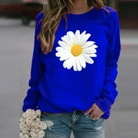Ležerna Ženska zimska majica s majicom s printom, majica s majicom, majica, bluza, bluza, plava +