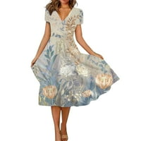 Ženska ljetna ležerna haljina za ljuljanje s cvjetnim printom kratkih rukava