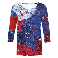 Modni Casual Top s rukavima od tri četvrtine za žene, pulover s okruglim vratom s printom Dana neovisnosti, bluza