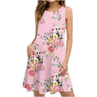 Ljetne haljine za žene, sunčane haljine, Cvjetna majica za plažu, ležerni džepovi, boho haljina bez rukava, ružičasta