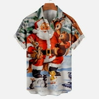 Košulje za muškarce Muške Ležerne jednobojne gumbe Božićni Print Djeda Mraza s džepom na stranu košulja kratkih