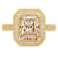 Smaragdni rez od 2,9 karata imitacija šampanjca dijamant od žutog zlata od 18 karata Halo vjenčani prsten za godišnjicu