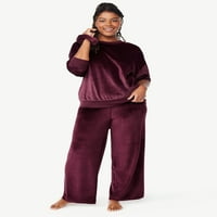 Joyspun ženski rebrasti velur vrh i hlače pidžama postavljen s prevelikim Scrunchie, 3-dijelom, veličine s do