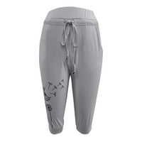 Hlače za slobodno vrijeme, ženske Ležerne joga hlače s visokim strukom s printom na vezice, sive hlače od 5 inča