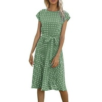 Ženske haljine okrugli dekolte srednje duljine polka točke a-line kratke rukave ljetna haljina metvica zelena