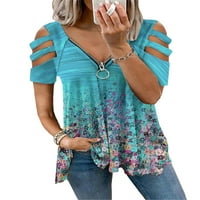 Ženska ljetna majica s patentnim zatvaračem u tropskom stilu s izrezom u obliku slova A i retro uzorkom s ramena