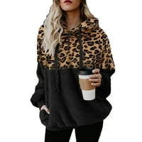 Ženski pulover s kapuljačom s kapuljačom s plišanim džepom s dugim rukavima s leopard printom u boji