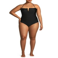 Ženski jednodijelni kupaći kostim veličine plus veličine s izrezom u obliku slova U i preklopnim remenom