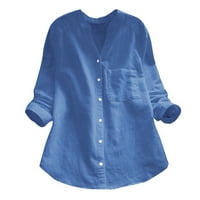 xiuh pamučna posteljina Čvrsta boja vrhova s ​​V-izrezom žene casual majice košulje dugih rukava košulja casual