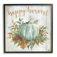 Stupell Industries Happy Harvest Sezonalna grafička umjetnost bundeve crna uokvirena umjetnička print zidna umjetnost,