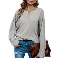 Žene jesen zima ležerni čvrsti džemper s V-izrezom labavi dugi trendovska majica za jesensku majicu majice