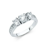 Jewels 14K bijelo zlato okrugli kubični cirkonia CZ zaručnički prsten Veličina 7