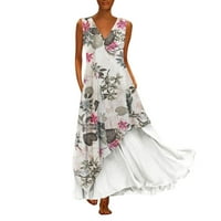 Plus-Size Ženska vintage Maksi haljina bez rukava s izrezom i cvjetnim printom u obliku slova U, sve poslovne