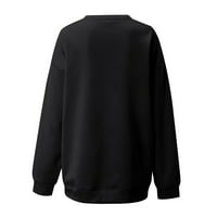 Ženski jesensko-zimski široki džemper od flisa s printom Valentinovo dugih rukava s okruglim vratom, Crni;