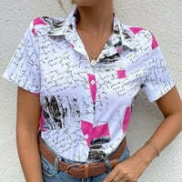 Ženski ljetni modni kardigan s reverom s grafičkim printom ležerna košulja kratkih rukava