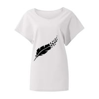 Majice za žene, majica s printom, široka ležerna majica s okruglim vratom i kratkim rukavima, Ženska bijela +