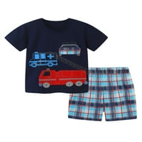 Ležerna ljetna Karirana odjeća za malu djecu, široka odjeća s printom automobila, kućni kompleti kratkih rukava