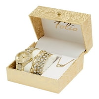 Folio ženski zlatni ton Analogna narukvica sa slojevitim narukvicama i poklon set ogrlice