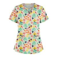 Bluze s kratkim rukavima radna odjeća cvjetni vrhovi s V-izrezom za žene zeleni 4xl